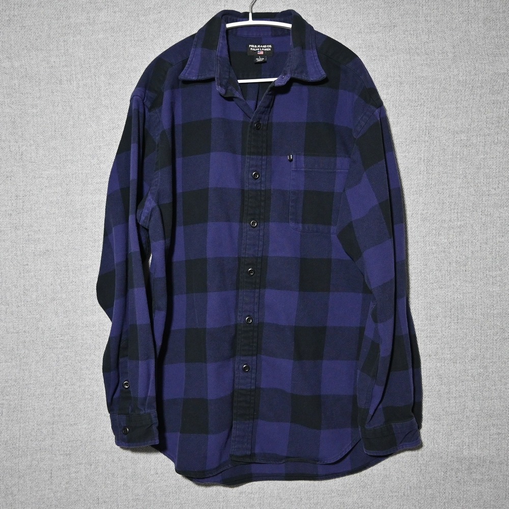 Polo Ralph Lauren Flannel Shirt Mens Buffalo Plaid Large Blue Black India